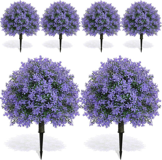 2 Pack Artificial Topiary Ball Trees, 20'' Faux Bushes for Front Porch Decor, UV Resistant Fake Evergreen Shrubs Plants with Ground Spike, Fake Plants for Outdoor Indoor Garden (Orange)