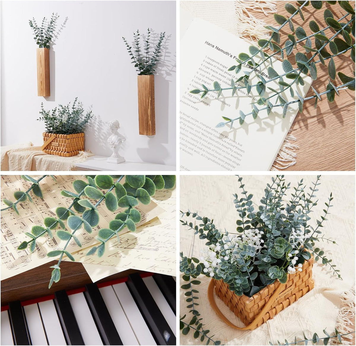 40pcs Eucalyptus Stems Artificial Eucalyptus Leaves Stems,Fake Eucalyptus Plants Real Touch Faux Flower for Home Office Flowers Bouquet Centerpiece Wedding Garden Decoration Farmhouse Home Decor