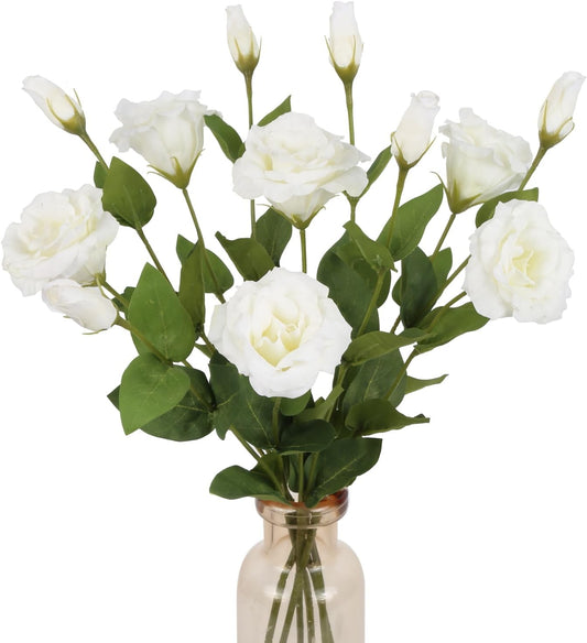 6PCS White Eustoma Lisianthus Artificial Flowers, 23.6" Real Touch Faux Lisianthus Flowers with Stems White Silk Flower for DIY Wedding Table Centerpiece Home Party Decor(White)