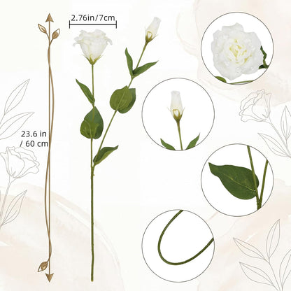 6PCS White Eustoma Lisianthus Artificial Flowers, 23.6" Real Touch Faux Lisianthus Flowers with Stems White Silk Flower for DIY Wedding Table Centerpiece Home Party Decor(White)