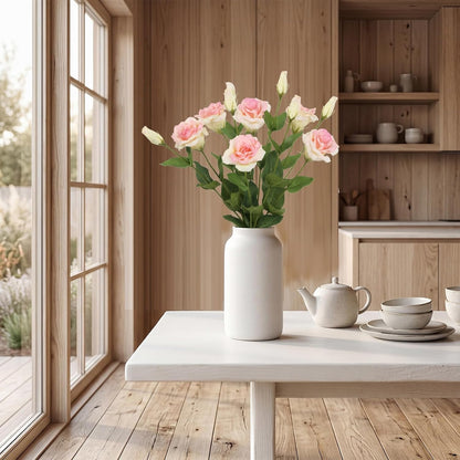 6PCS White Eustoma Lisianthus Artificial Flowers, 23.6" Real Touch Faux Lisianthus Flowers with Stems White Silk Flower for DIY Wedding Table Centerpiece Home Party Decor(White)
