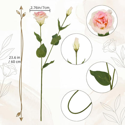 6PCS White Eustoma Lisianthus Artificial Flowers, 23.6" Real Touch Faux Lisianthus Flowers with Stems White Silk Flower for DIY Wedding Table Centerpiece Home Party Decor(White)