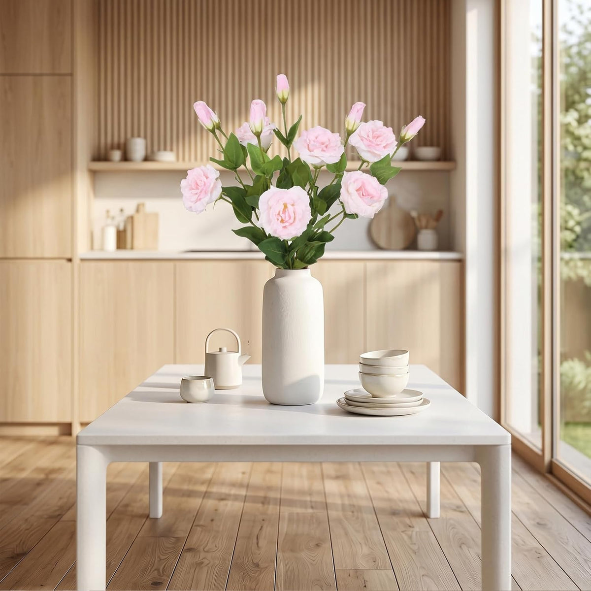 6PCS White Eustoma Lisianthus Artificial Flowers, 23.6" Real Touch Faux Lisianthus Flowers with Stems White Silk Flower for DIY Wedding Table Centerpiece Home Party Decor(White)