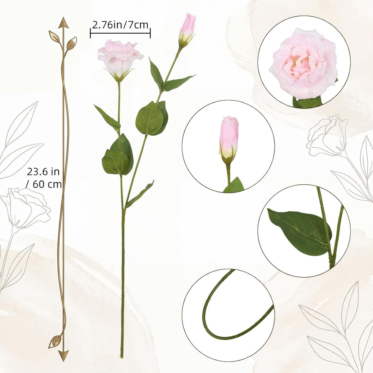 6PCS White Eustoma Lisianthus Artificial Flowers, 23.6" Real Touch Faux Lisianthus Flowers with Stems White Silk Flower for DIY Wedding Table Centerpiece Home Party Decor(White)