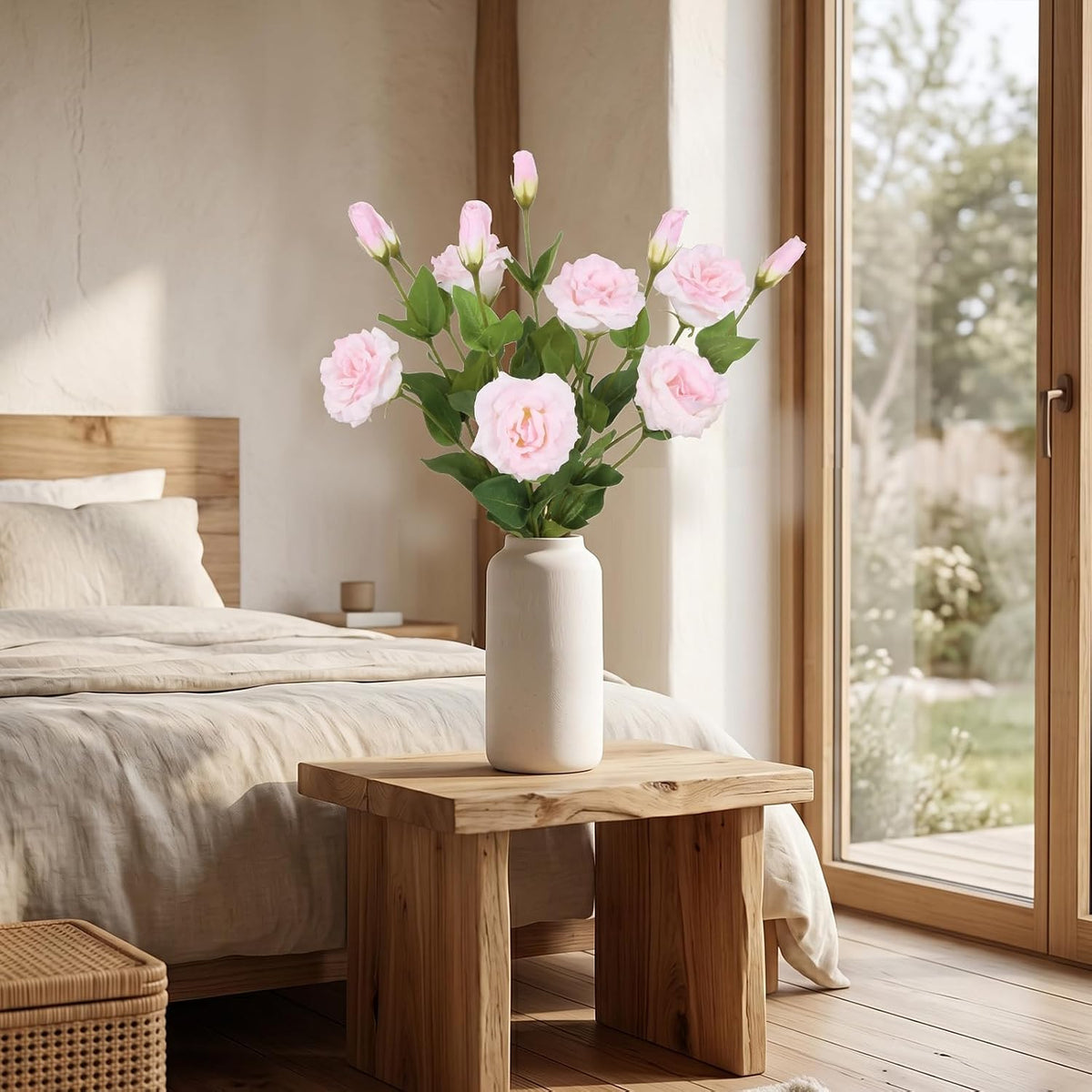 6PCS White Eustoma Lisianthus Artificial Flowers, 23.6" Real Touch Faux Lisianthus Flowers with Stems White Silk Flower for DIY Wedding Table Centerpiece Home Party Decor(White)
