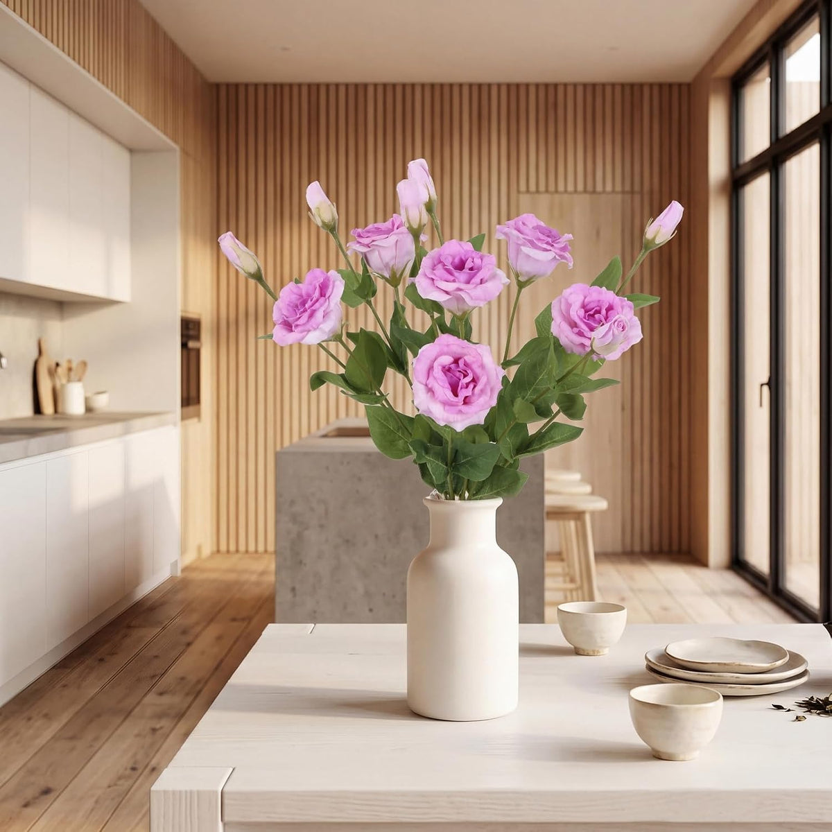 6PCS White Eustoma Lisianthus Artificial Flowers, 23.6" Real Touch Faux Lisianthus Flowers with Stems White Silk Flower for DIY Wedding Table Centerpiece Home Party Decor(White)