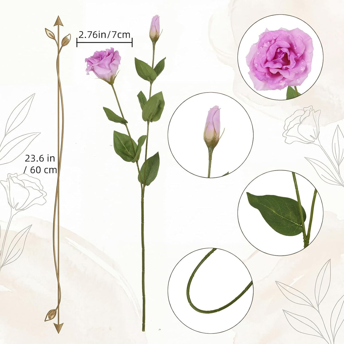 6PCS White Eustoma Lisianthus Artificial Flowers, 23.6" Real Touch Faux Lisianthus Flowers with Stems White Silk Flower for DIY Wedding Table Centerpiece Home Party Decor(White)