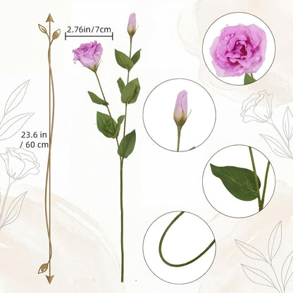 6PCS White Eustoma Lisianthus Artificial Flowers, 23.6" Real Touch Faux Lisianthus Flowers with Stems White Silk Flower for DIY Wedding Table Centerpiece Home Party Decor(White)
