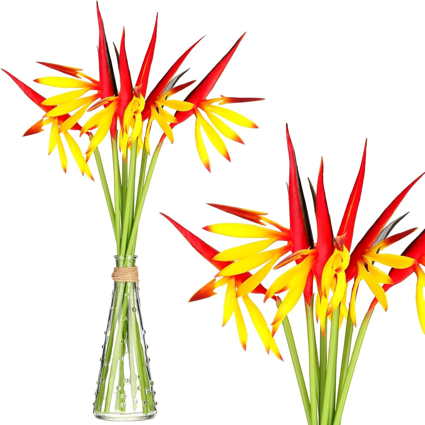 10 Pieces Bird of Paradise Artificial Plant 22 Inch Hawaiian Tropical Flowers Faux Flowers Bouquet Large Elegant Green Plant for Home Garden Decoration Office Wedding Decor Supplies (Red)
