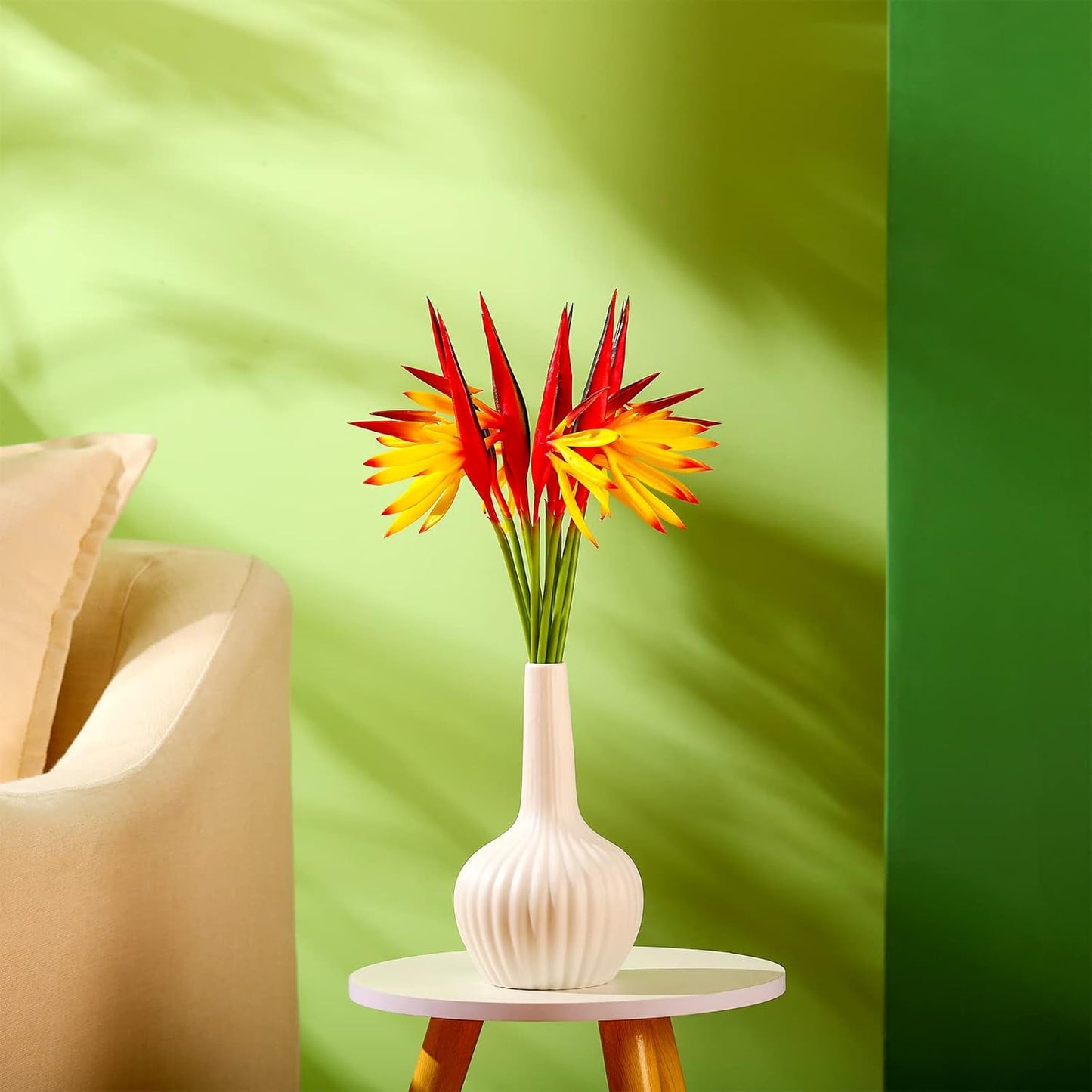 10 Pieces Bird of Paradise Artificial Plant 22 Inch Hawaiian Tropical Flowers Faux Flowers Bouquet Large Elegant Green Plant for Home Garden Decoration Office Wedding Decor Supplies (Red)