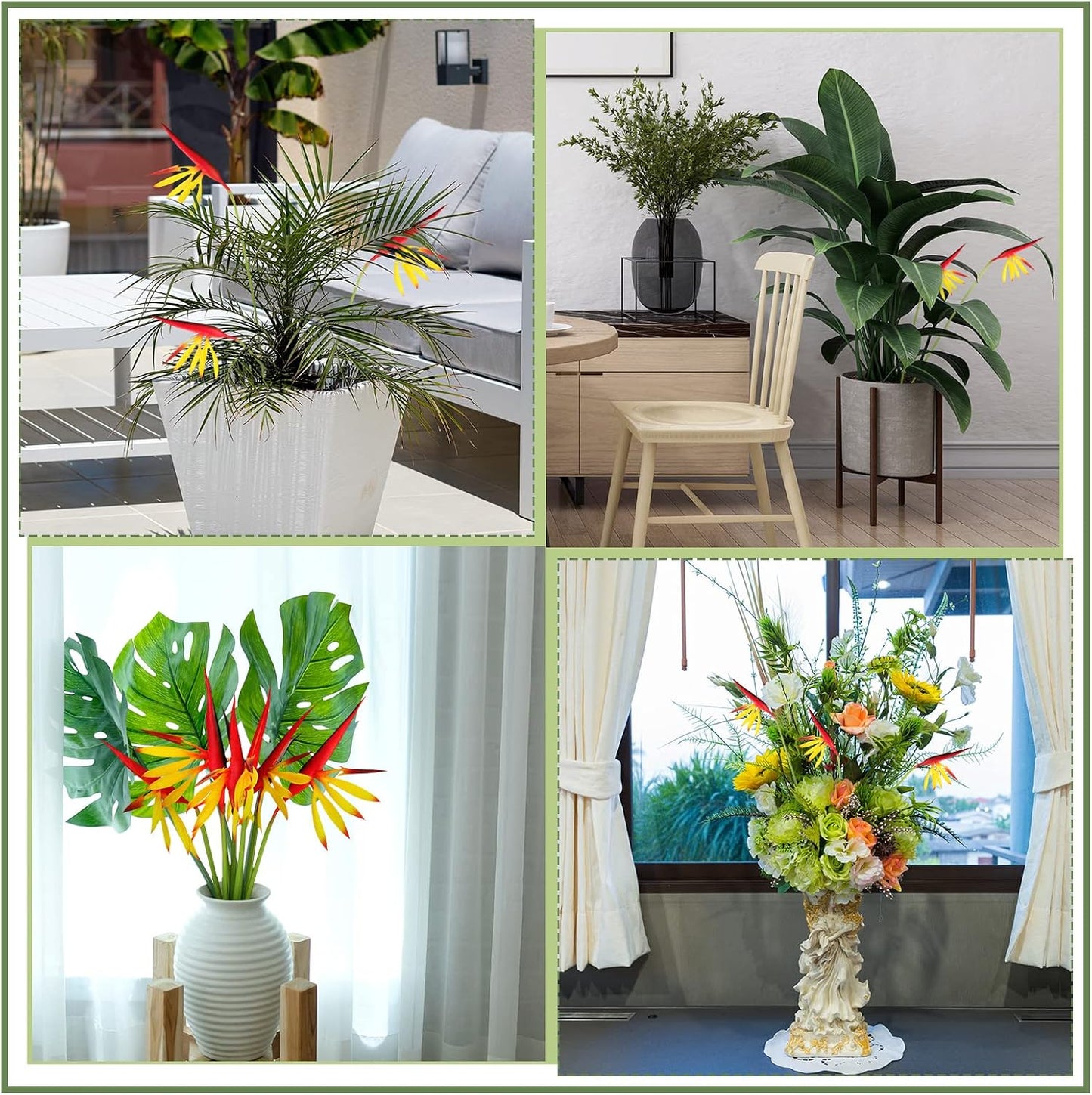 10 Pieces Bird of Paradise Artificial Plant 22 Inch Hawaiian Tropical Flowers Faux Flowers Bouquet Large Elegant Green Plant for Home Garden Decoration Office Wedding Decor Supplies (Red)