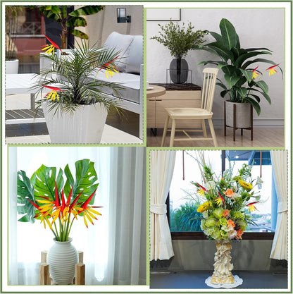 10 Pieces Bird of Paradise Artificial Plant 22 Inch Hawaiian Tropical Flowers Faux Flowers Bouquet Large Elegant Green Plant for Home Garden Decoration Office Wedding Decor Supplies (Red)