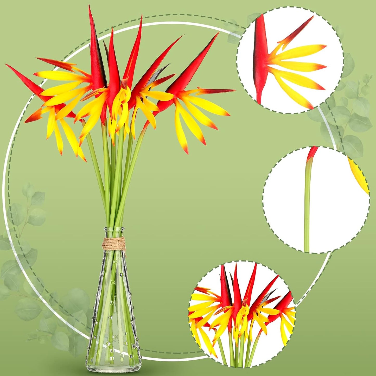 10 Pieces Bird of Paradise Artificial Plant 22 Inch Hawaiian Tropical Flowers Faux Flowers Bouquet Large Elegant Green Plant for Home Garden Decoration Office Wedding Decor Supplies (Red)