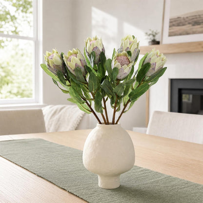 5 Pcs Artificial King Protea Flowers, Green Faux Protea Cynaroides Tropical Realistic King Protea Flower with Stem for Indoor Table Centerpiece Wedding Home Party Decoration