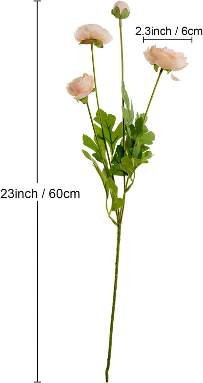 5 Stems Artificial Silk Ranunculus Flowers Orange 23" Tall,UV Resistant,Bendable Stems for Wedding Centerpieces,Home Deco（Orange）