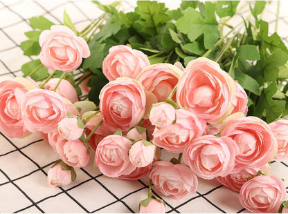 5 Stems Artificial Silk Ranunculus Flowers Orange 23" Tall,UV Resistant,Bendable Stems for Wedding Centerpieces,Home Deco（Orange）