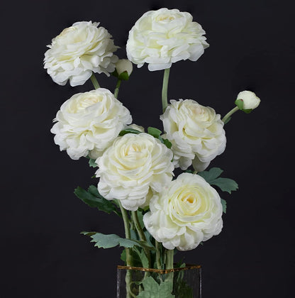 5 Stems Artificial Silk Ranunculus Flowers Orange 23" Tall,UV Resistant,Bendable Stems for Wedding Centerpieces,Home Deco（Orange）