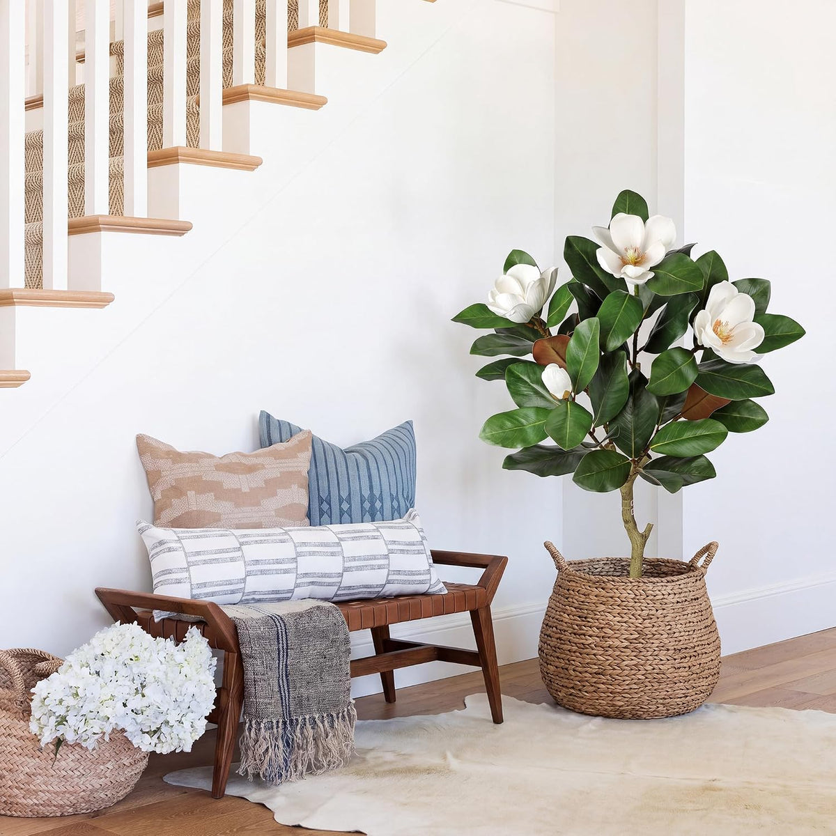 3 ft Artificial Magnolia Tree with White Flowers in Cream Pot