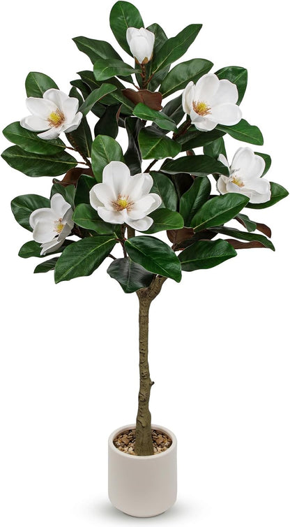 3 ft Artificial Magnolia Tree with White Flowers in Cream Pot