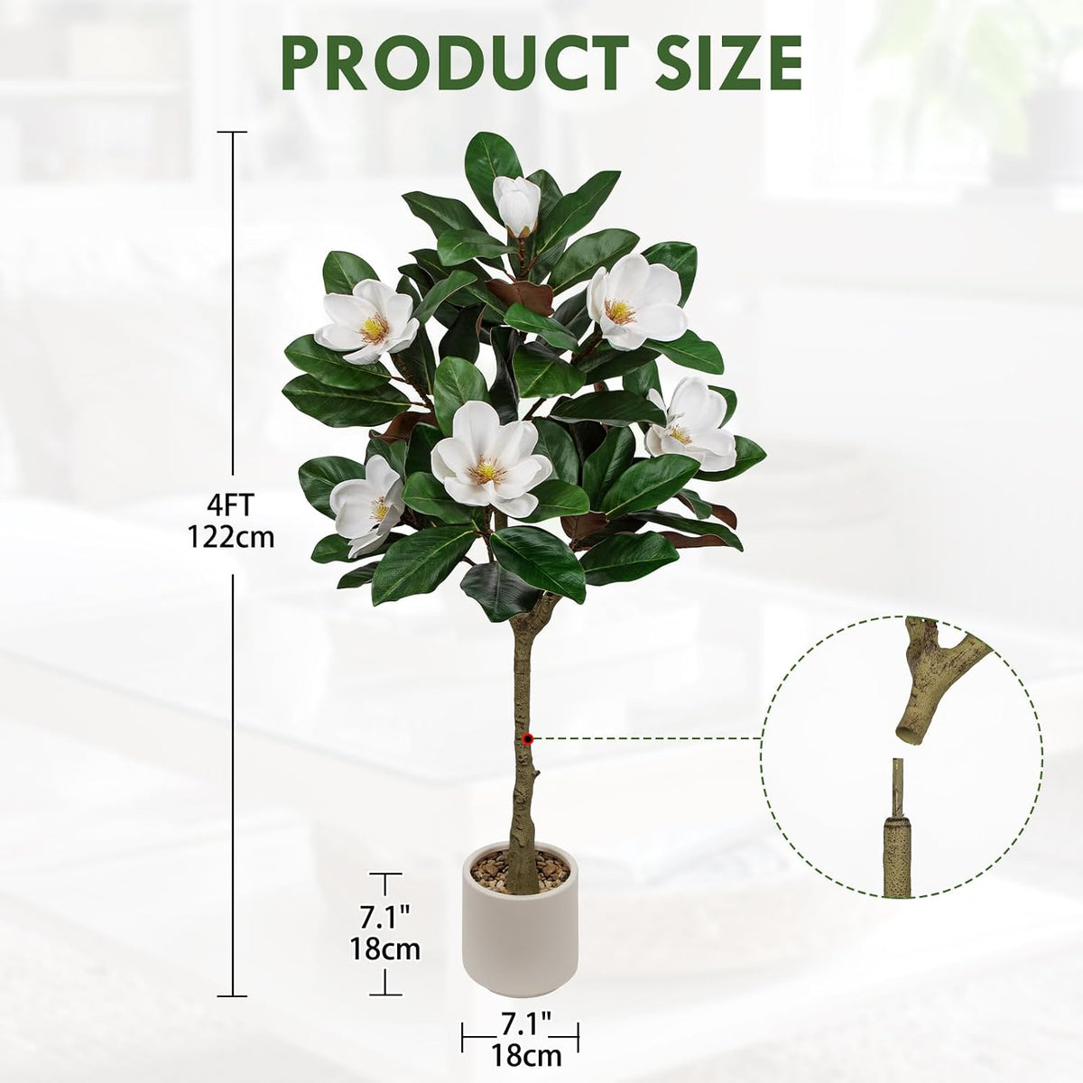 3 ft Artificial Magnolia Tree with White Flowers in Cream Pot