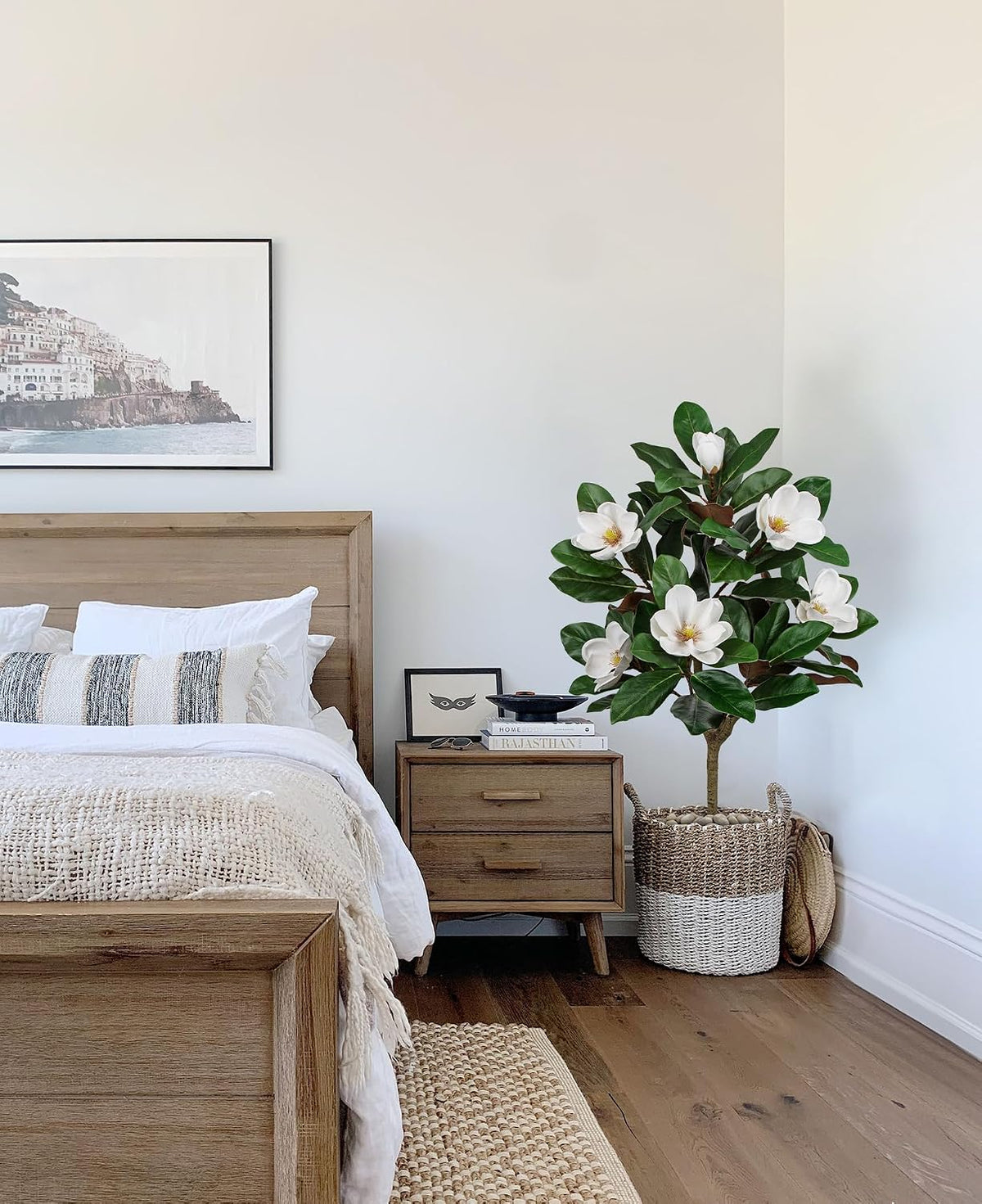 3 ft Artificial Magnolia Tree with White Flowers in Cream Pot