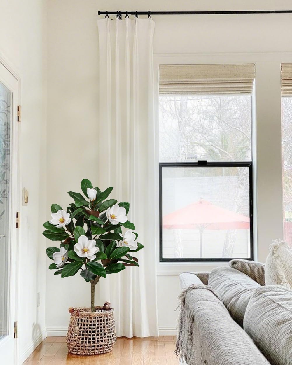 3 ft Artificial Magnolia Tree with White Flowers in Cream Pot