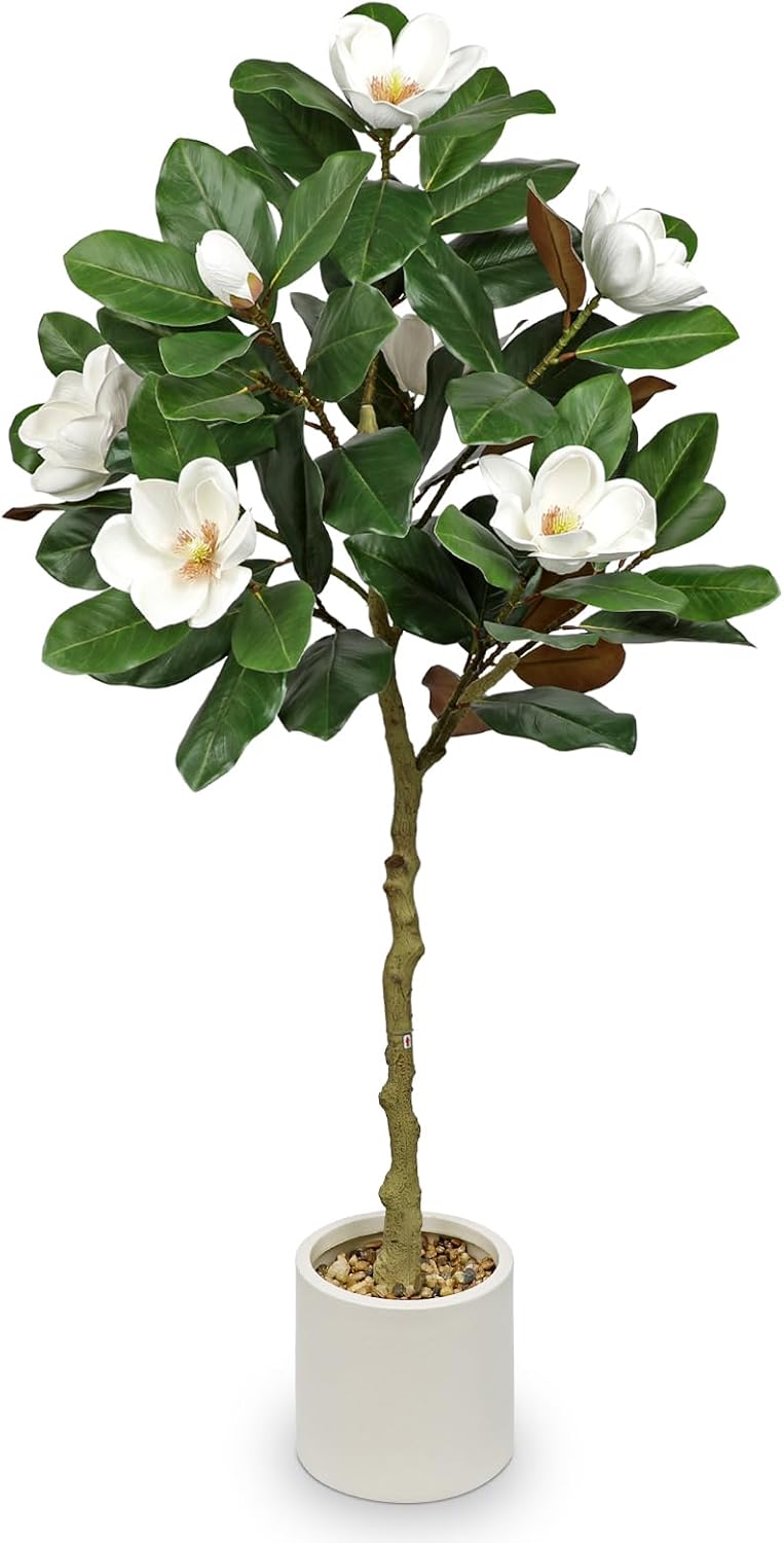 3 ft Artificial Magnolia Tree with White Flowers in Cream Pot