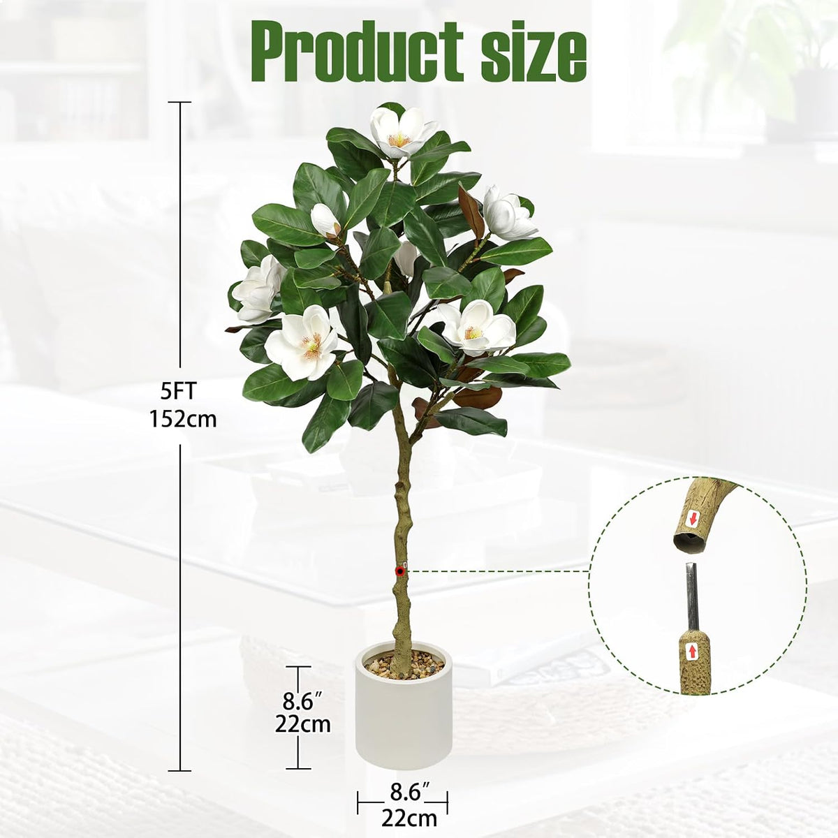 3 ft Artificial Magnolia Tree with White Flowers in Cream Pot
