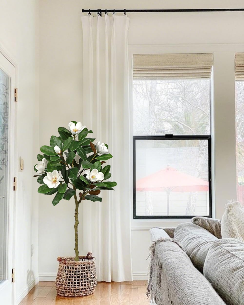 3 ft Artificial Magnolia Tree with White Flowers in Cream Pot