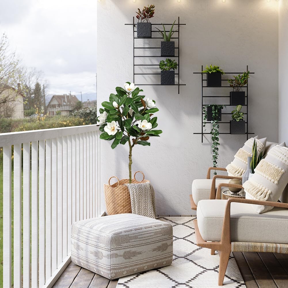 3 ft Artificial Magnolia Tree with White Flowers in Cream Pot