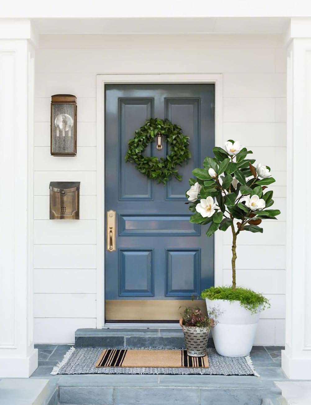 3 ft Artificial Magnolia Tree with White Flowers in Cream Pot