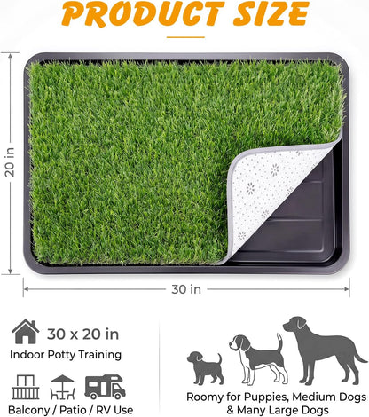 Dog Grass Pad with Tray, 30 x 20 in, 3-Layer Potty with 2 Grass Pads