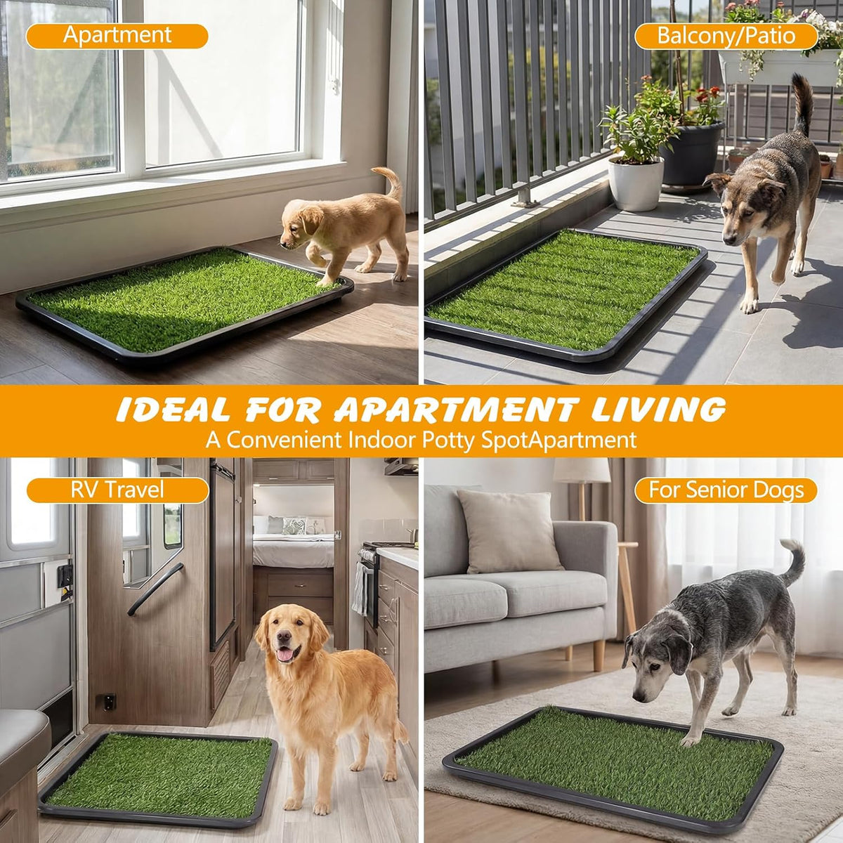 Dog Grass Pad with Tray, 30 x 20 in, 3-Layer Potty with 2 Grass Pads
