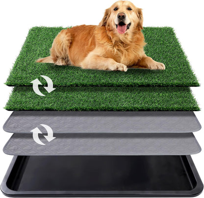 Dog Grass Pad with Tray, 30 x 20 in, 3-Layer Potty with 2 Grass Pads
