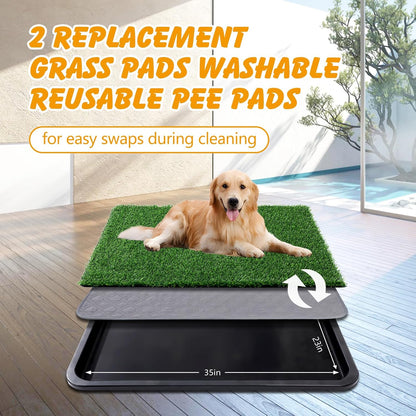 Dog Grass Pad with Tray, 30 x 20 in, 3-Layer Potty with 2 Grass Pads