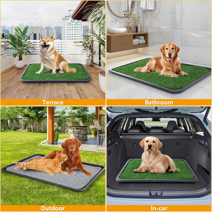 Dog Grass Pad with Tray, 30 x 20 in, 3-Layer Potty with 2 Grass Pads