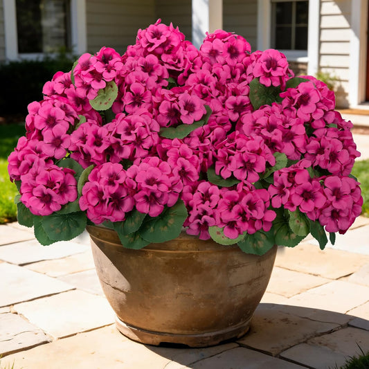 8 Pcs 17" Artificial Geranium Flowers for Outdoors Fake Plants, Red | Realistic silk flowers, faux geranium plants, UV resistant, front porch door garden yard window planters outside home decor