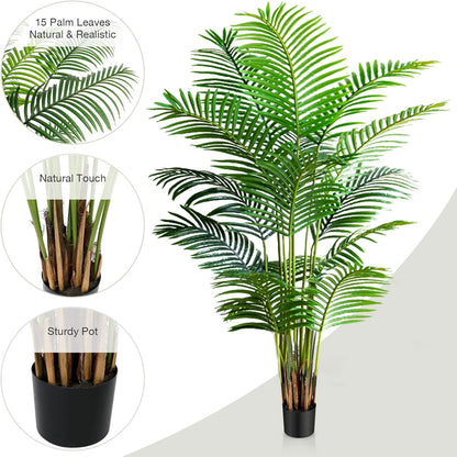Garden 6ft Artificial Areca Palm Plant 2 Packs in Pot, Fake Cane Palm Silk Tree Indoor Outdoor, Dypsis Lutescens, 70in Lifelike Faux Silk Plant Home Decor