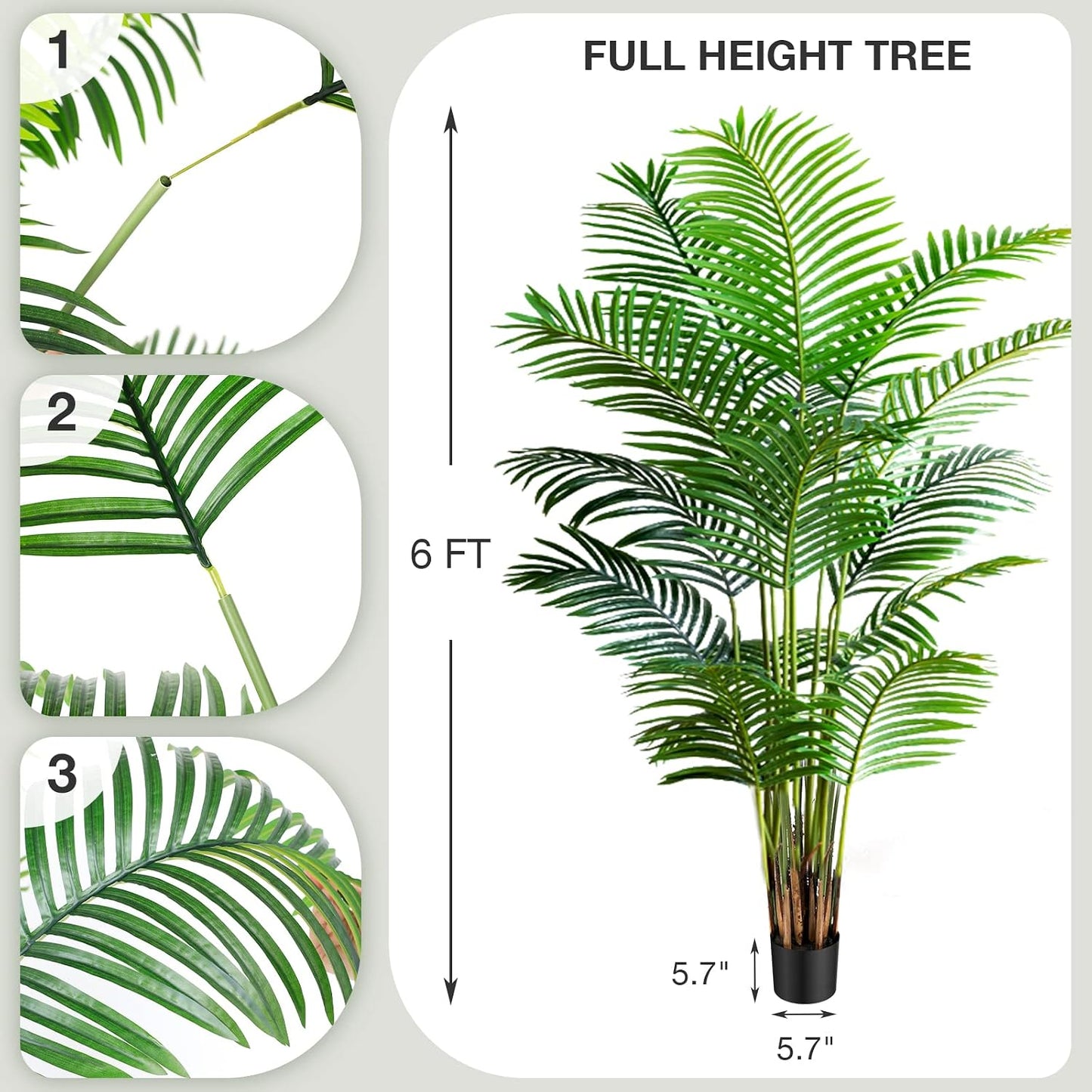 Garden 6ft Artificial Areca Palm Plant 2 Packs in Pot, Fake Cane Palm Silk Tree Indoor Outdoor, Dypsis Lutescens, 70in Lifelike Faux Silk Plant Home Decor