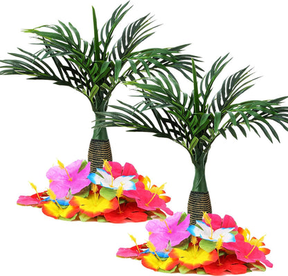 52 Pcs Hawaiian Party Flower Centerpieces for Table Include 2 Artificial Palm Tree and 50 Hawaiian Hibiscus Flowers Tropical Faux Flowers Party Decorations Supplies for Hawaii Luau Theme Decor