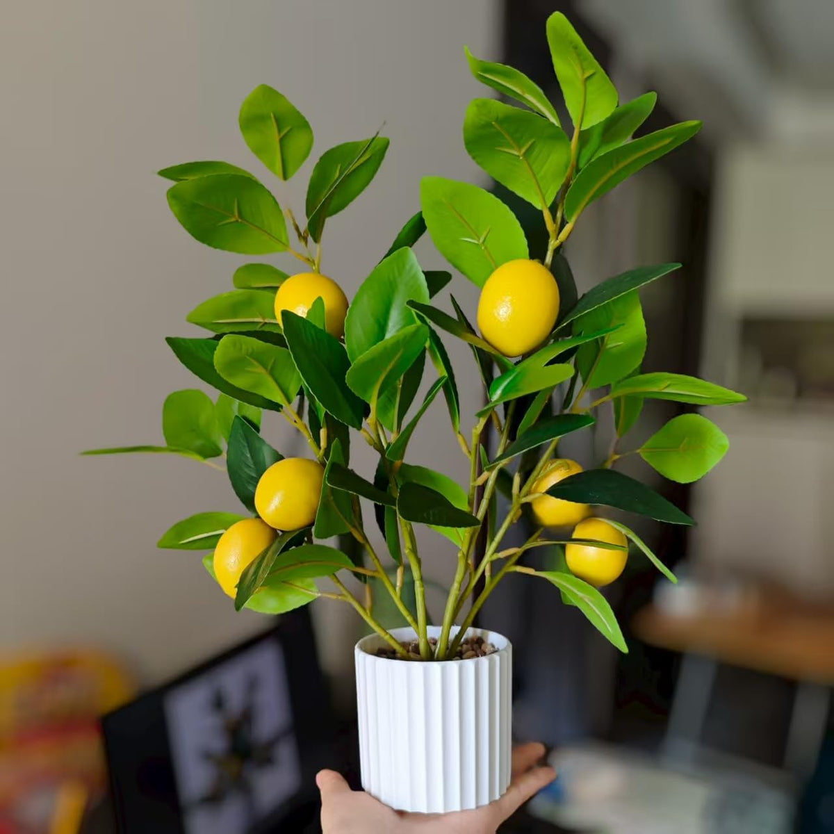 Artificial Lemon Tree in Pot, 15.7" Real Touch Faux Plant for Home Office Desk Decor, Perfect for Coastal Farmhouse Kitchen Living Room