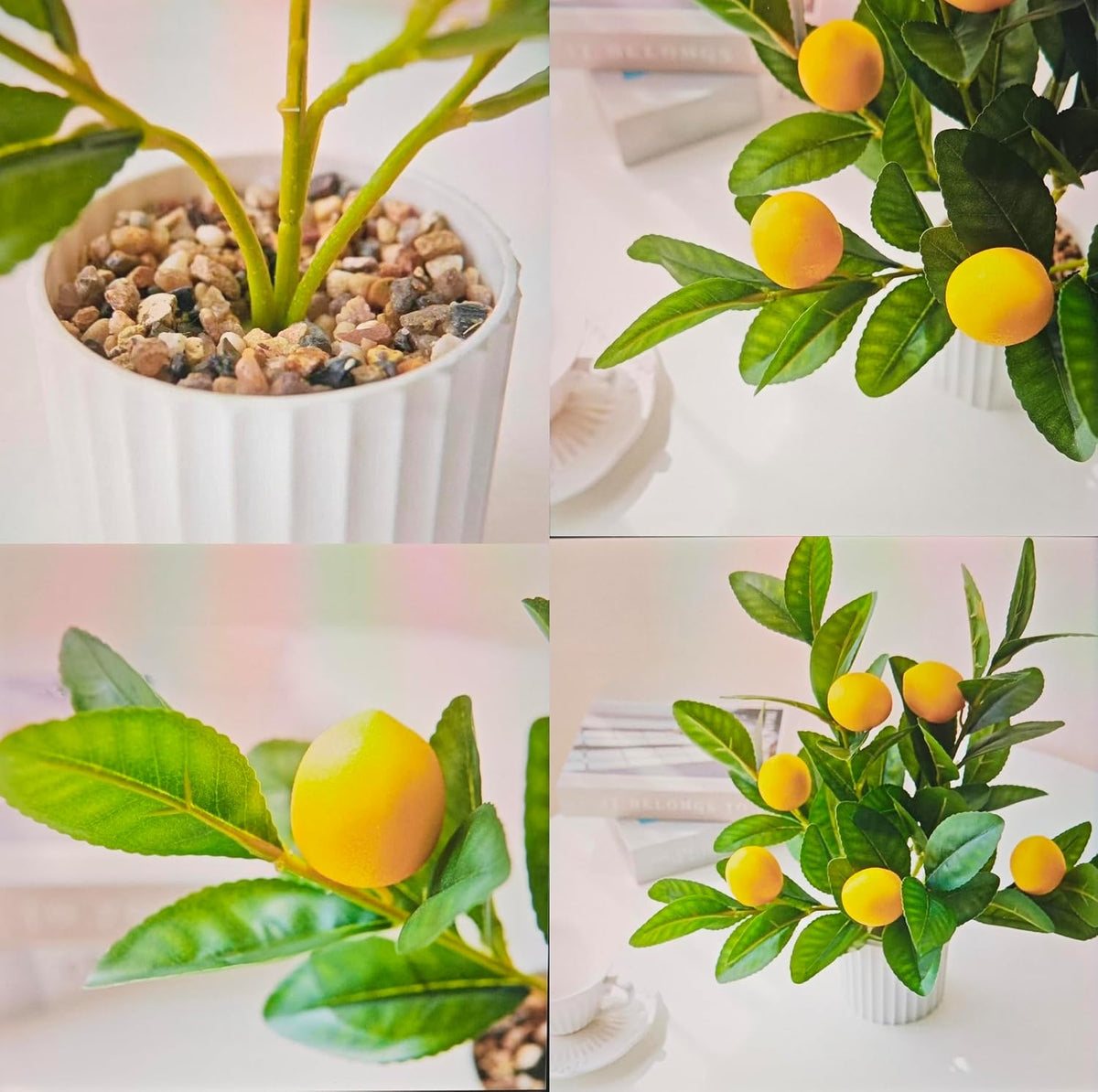Artificial Lemon Tree in Pot, 15.7" Real Touch Faux Plant for Home Office Desk Decor, Perfect for Coastal Farmhouse Kitchen Living Room