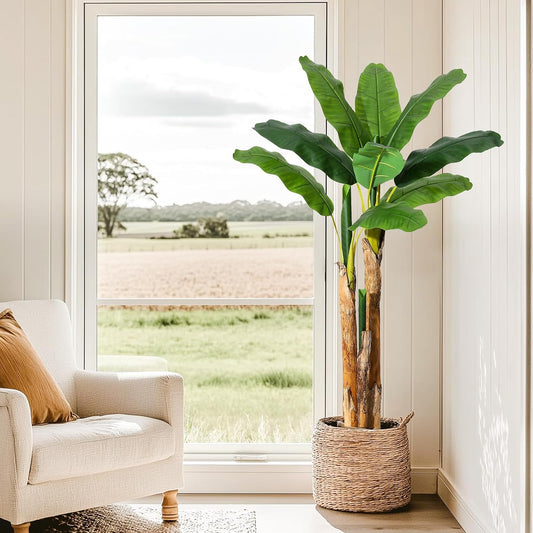 5 ft Artificial Banana Tree with Grey Planter