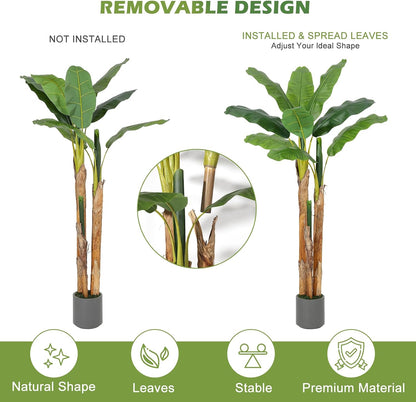 5 ft Artificial Banana Tree with Grey Planter