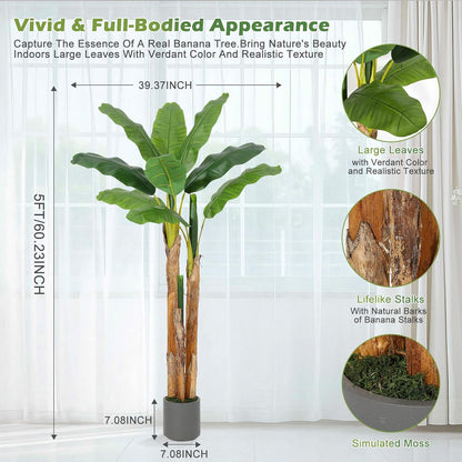 5 ft Artificial Banana Tree with Grey Planter
