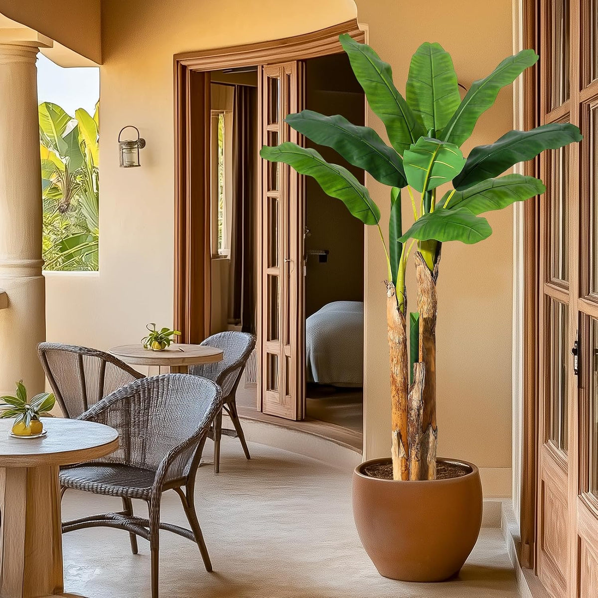 5 ft Artificial Banana Tree with Grey Planter