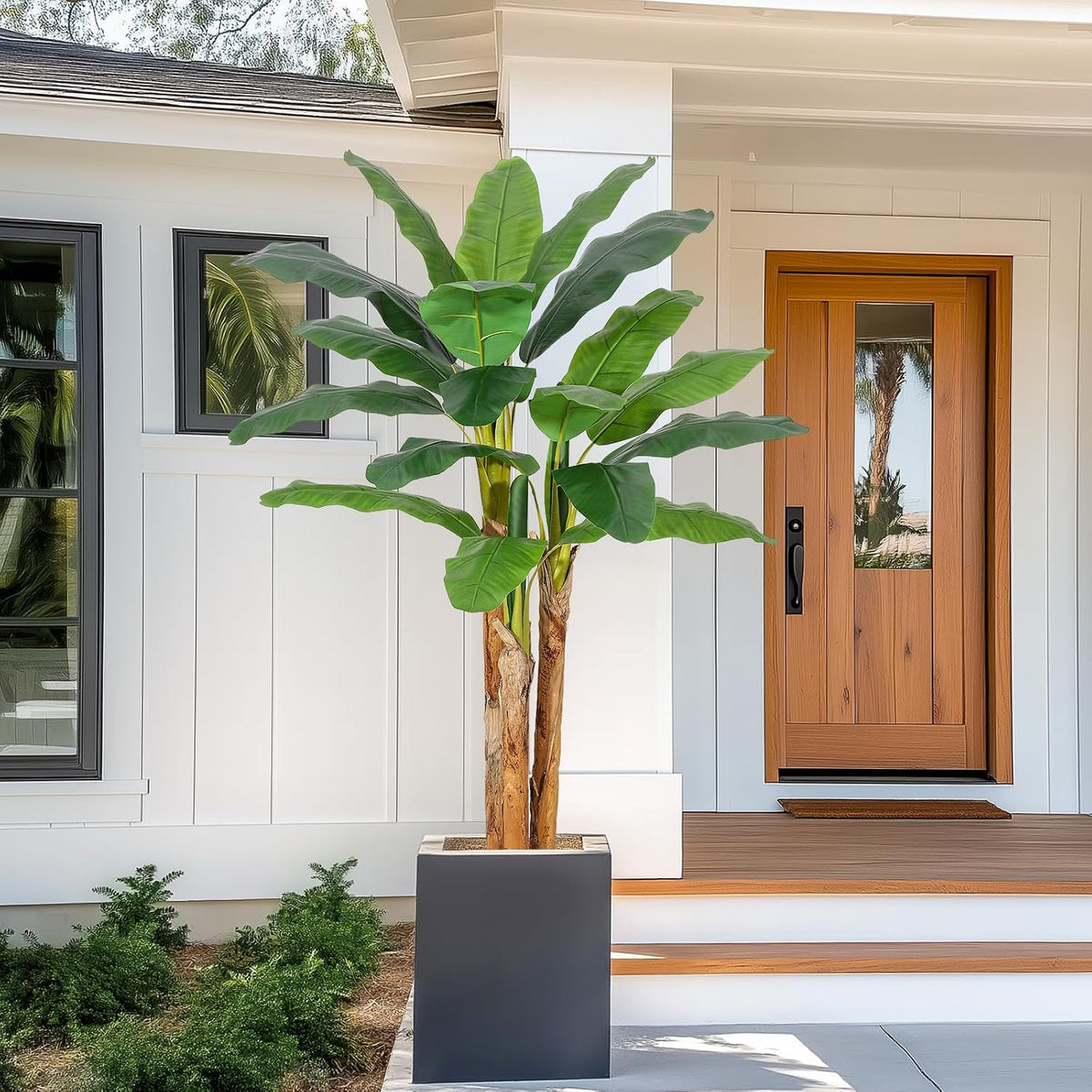 5 ft Artificial Banana Tree with Grey Planter