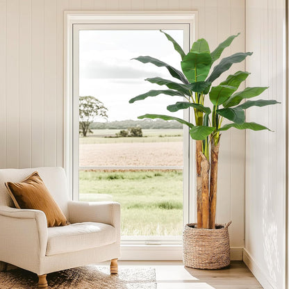 5 ft Artificial Banana Tree with Grey Planter