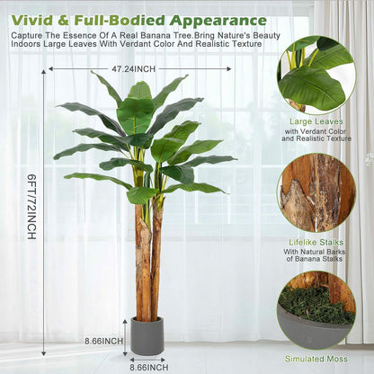 5 ft Artificial Banana Tree with Grey Planter