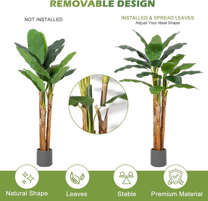 5 ft Artificial Banana Tree with Grey Planter
